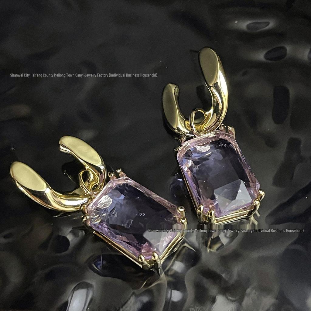 Shi Family Exquisite Purple Octagonal Rhinestone Necklace & Choker Bracelet Set
