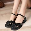 Sandals for Women Green Footwear Closed Summer 2024 Bow Square Heels Low Ladies Shoes Vintage On Offer Korea Comfort Vip Trend
