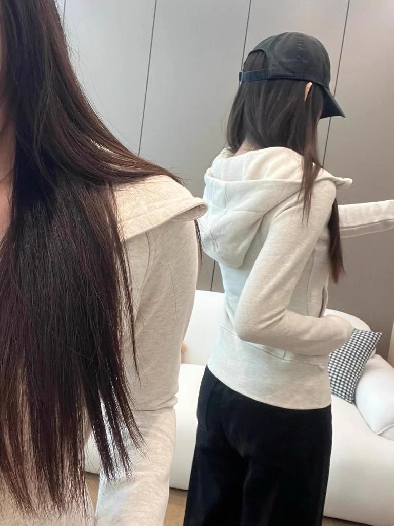 Veste ajustée blanc os pour femme - Cintré, épaules droites, sweat-shirt automne/hiver style coréen 2025