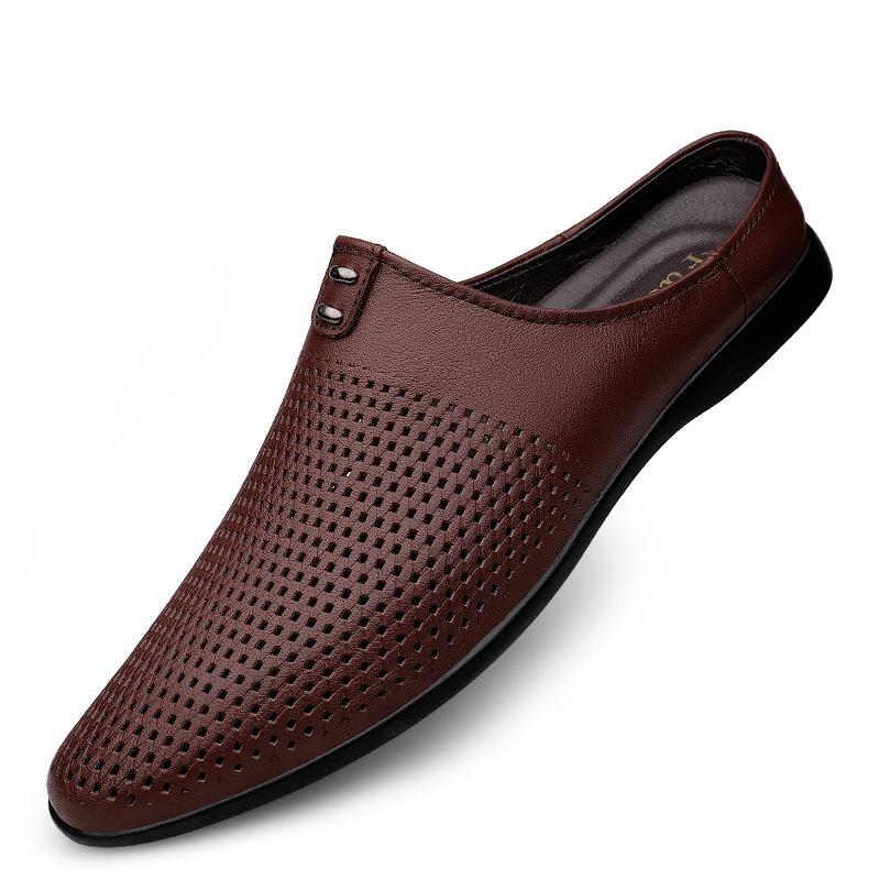 Men s Korean Style Cowhide Lazy Summer Closed-Toe Soft Sole Casual Sandals 44 коричневый