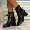Fashion Sexy Pointed Toe Lace Up High Heel Ankle Boots Women Fashion Side Zipper Thick Bottom Designer Boots Big Size Black Botas Mujer