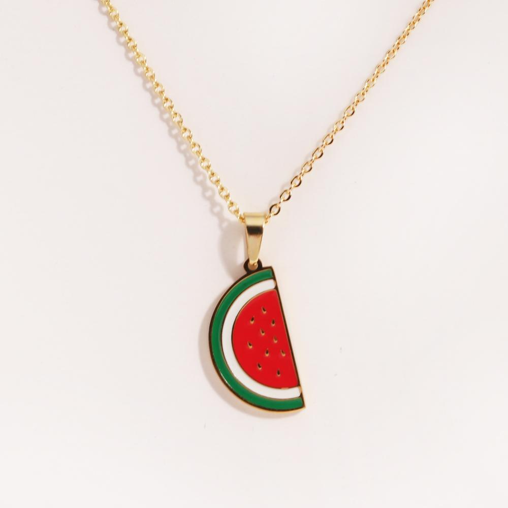 Stainless Steel Delicious Fruit Watermelon Strawberry Charms Necklace Boho Chain Sweet Dopamine Woman Choker Jewelry Gift