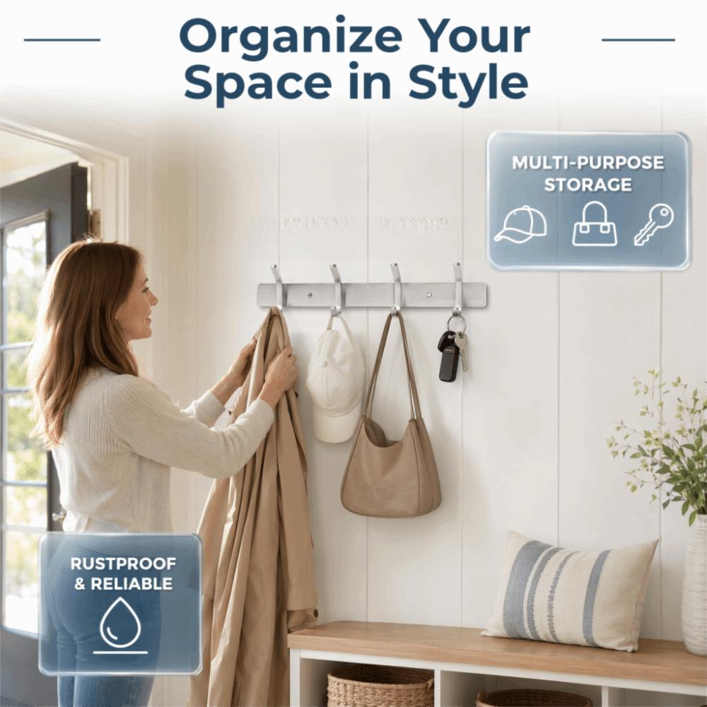 Silver Wall Hanger 4 Hooks Coat Hanger Practical Towel Rack  Space Saving