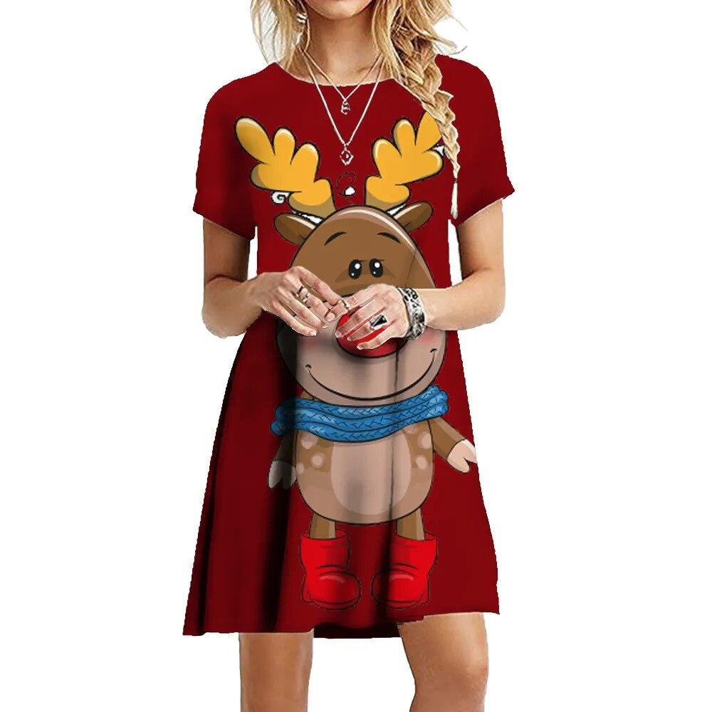 Women 3d Print Short Sleeve Midi Dress Plus Size Holiday Beach Dresses