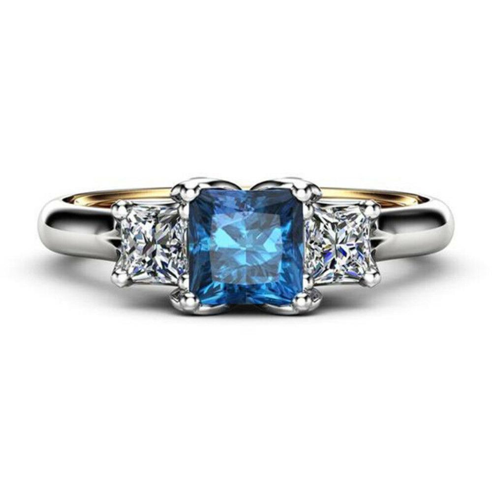 14k Gold Plated Two Tone Blue Topaz Princess Cut Engagement Ring for Women no. 6