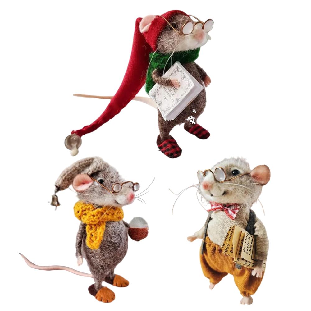 Mouse Doll Christmas Needle Felted Mouse Needle Felted Craft Decorations Mouse Handmade Wool Felted Only Material Package.