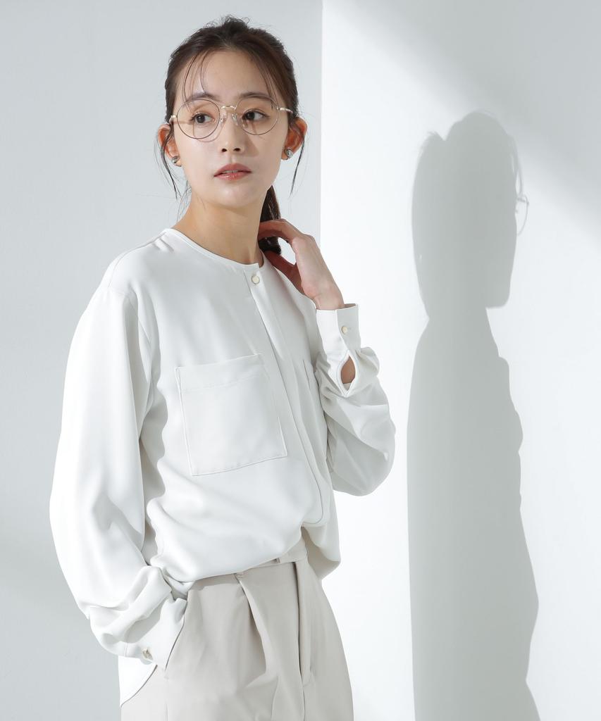Nano Universe Double Pocket Size Women's Blouse, S, 031, Off-White, 669-5120303