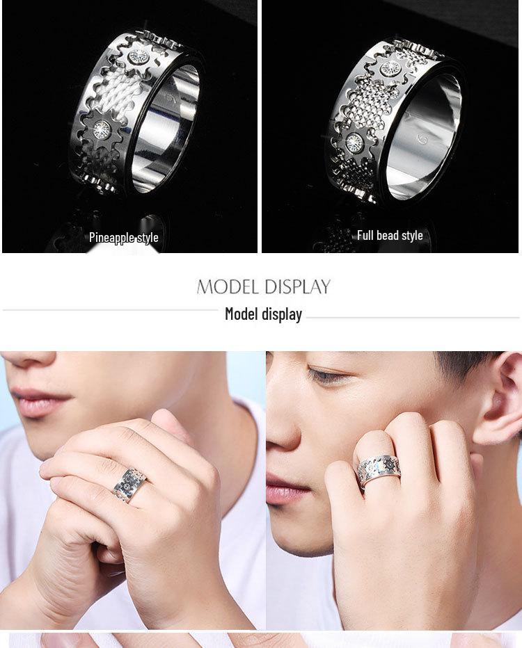 Rotating Diamond-Studded Star Gear Ring for Men and Women - Couple's Full Diamond Pinky Ring