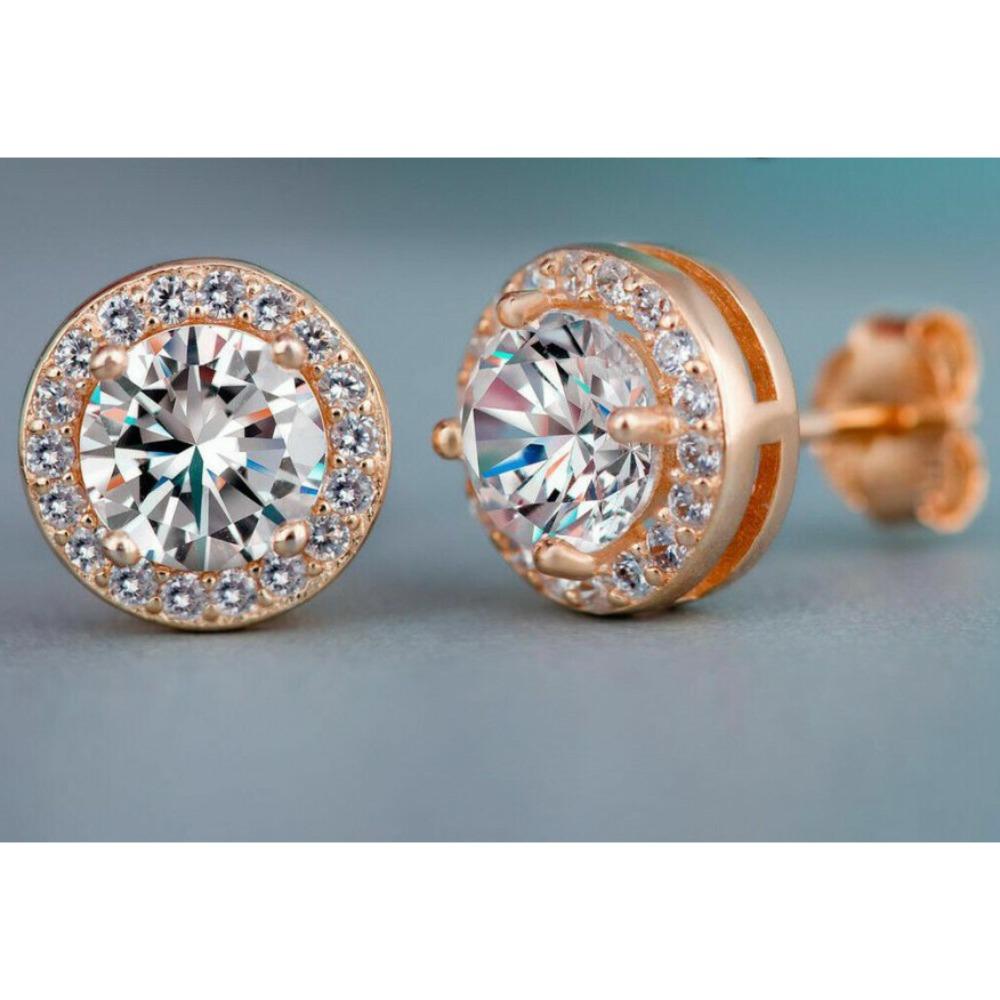 

Metal Zircon Ear Post Stud Gold Silver Jewelry Earring Elegant Ear Studs Women Girls Rose Gold Round