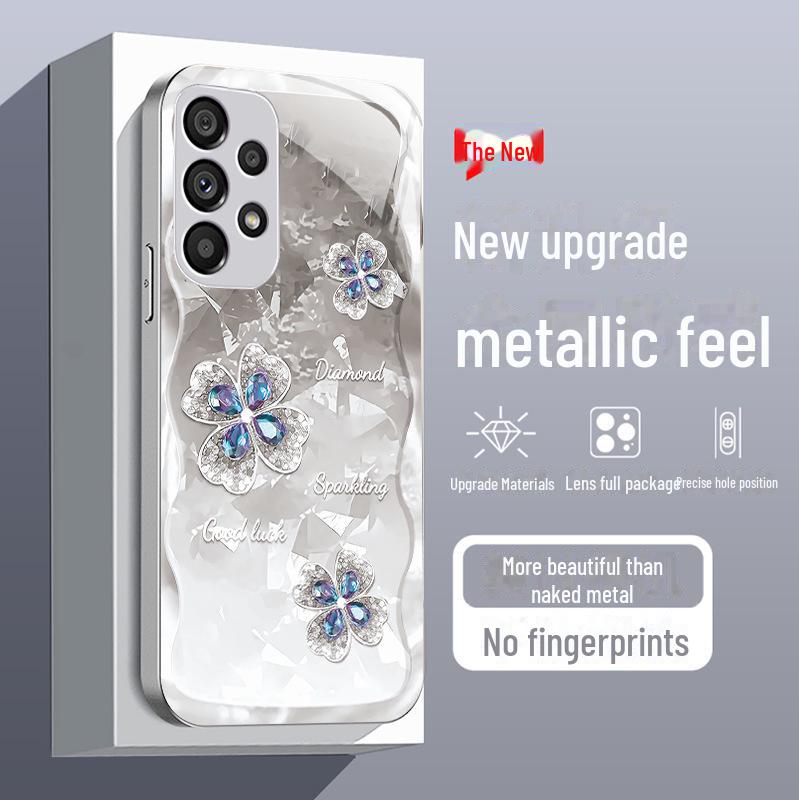 Samsung S23 Plus/Galaxy 23 Ultra Four-Leaf Clover Glass Case with S8 Lens Protection - Advanced Anti-Fall Design