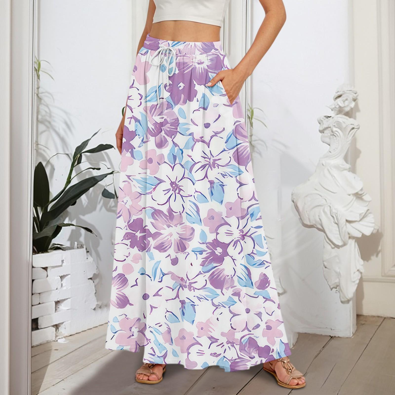 

Женские струящиеся расклешенные юбки-макси с оборками и эластичным поясом, элегантные многослойные длинные юбки в стиле бохо S светло-фиолетовый