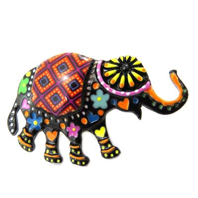 [P3953] - Designer-Anstecknadel 'Lilipoupettes' (Elefant) schwarz mehrfarbig - 45x25 mm