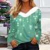 Women's Fashion Casual Long Sleeve Christmas Printed Plush Collar V-Neck Top