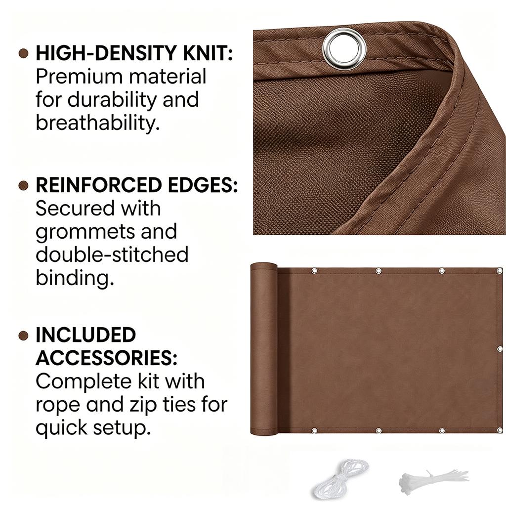 Balcony Privacy Screen, Outdoor Shade Cloth, Garden Fence Fabric, Apartment Railing Cover, with Drawstring Ties—brown