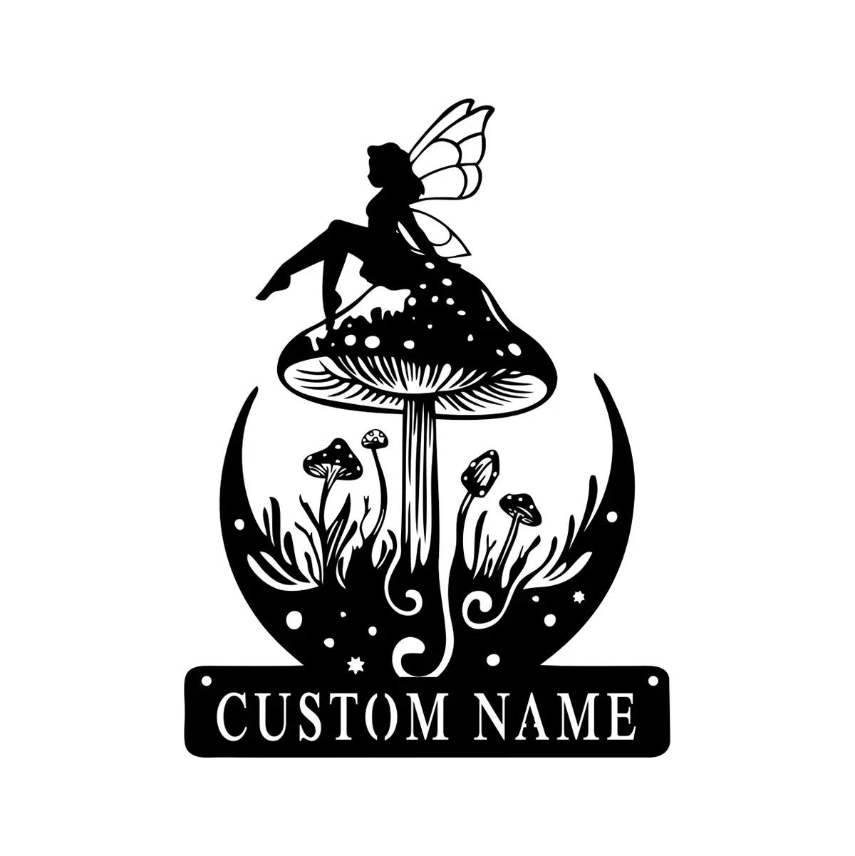 Custom Fairy Mushroom Garden Address Sign Metal Plate Outdoor Decor