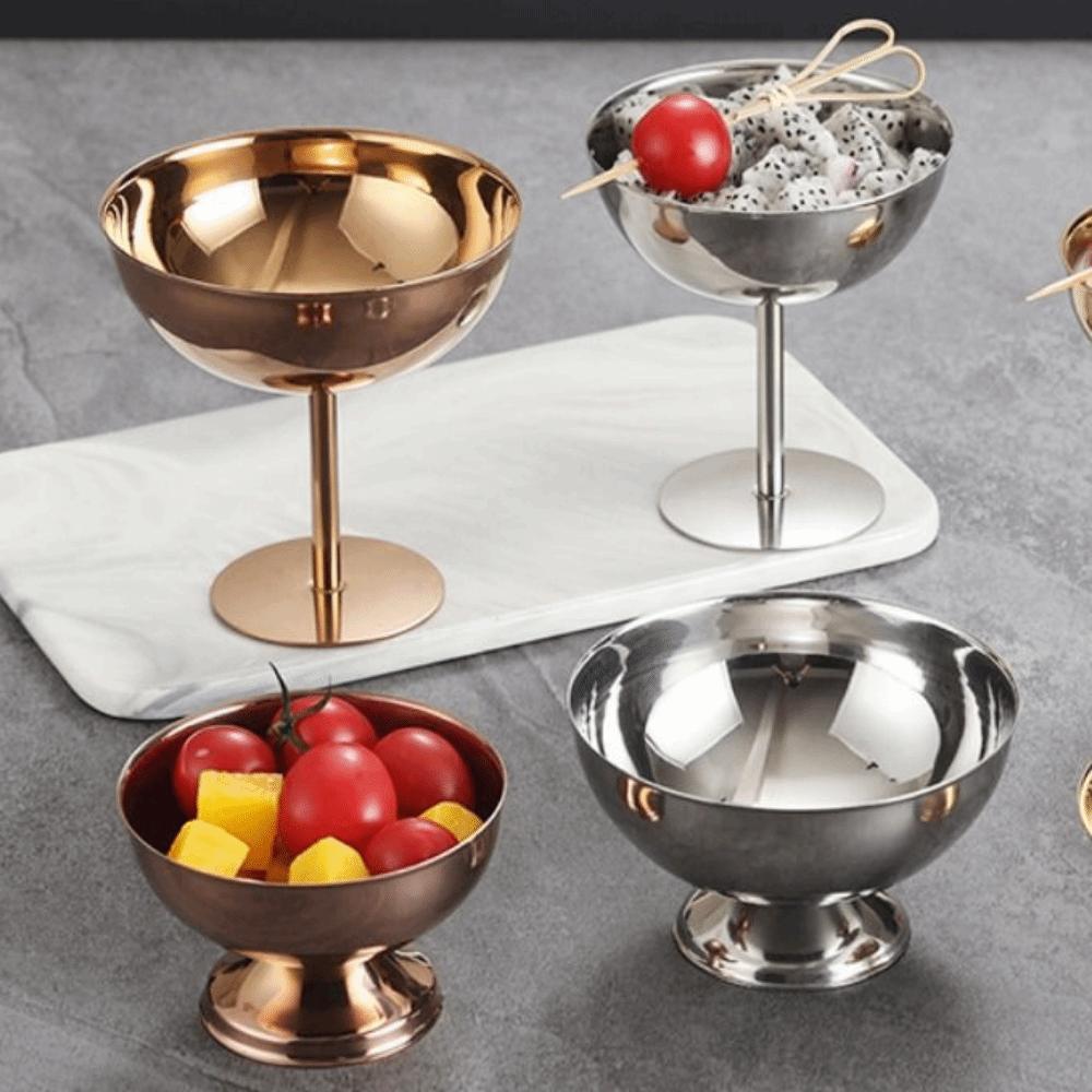 Food Grade Ice Cream Cup Stainless Steel Pudding Dessert Bowl Stemmed Fruit Plate Bar Tableware