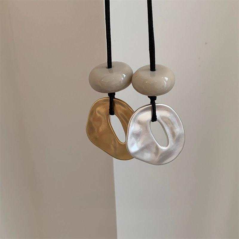Adjustable Irregular Hollow Matte Color Oval Stone Pendant Necklace Clavicle Chain Neckchain Choker Unisex Accessory