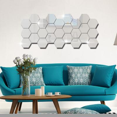 6/12Pcs Fashion 3D Safety Geometric Hexagon Home Decor Mirror Wall Sticker Mural Decals