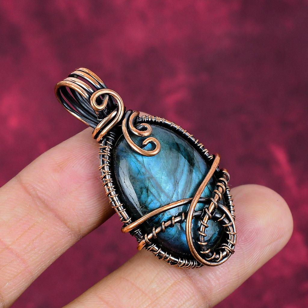 Labradorite Pendant Copper Wire Wrapped Dainty Jewelry Handmade Gemstone pendant