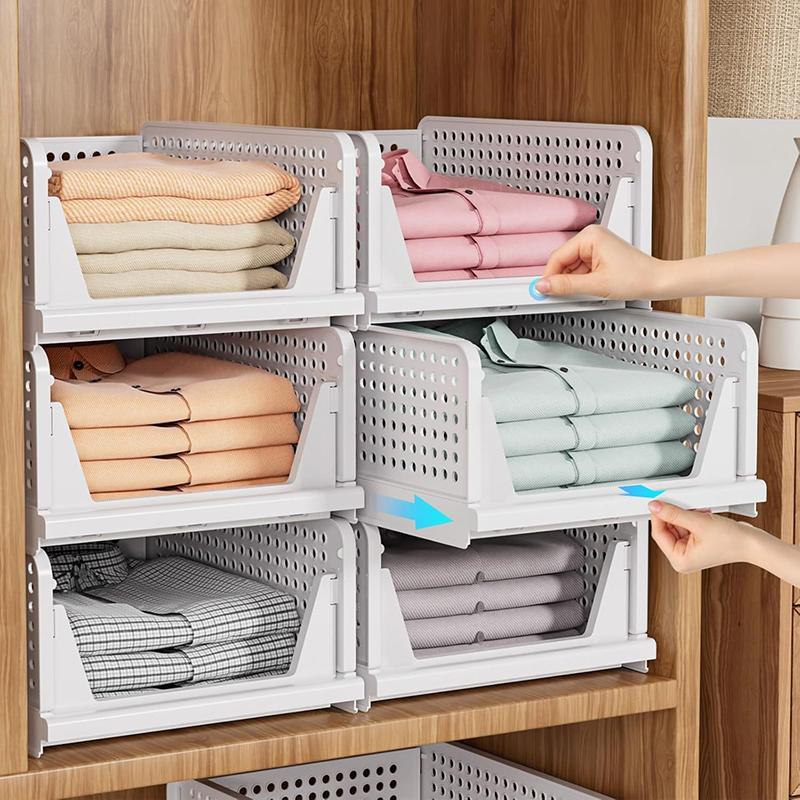 1Pc Plastic Clothes Storage Basket Foldable Storage Box Household Stackable Drawer Closet Organization Household Accessories
