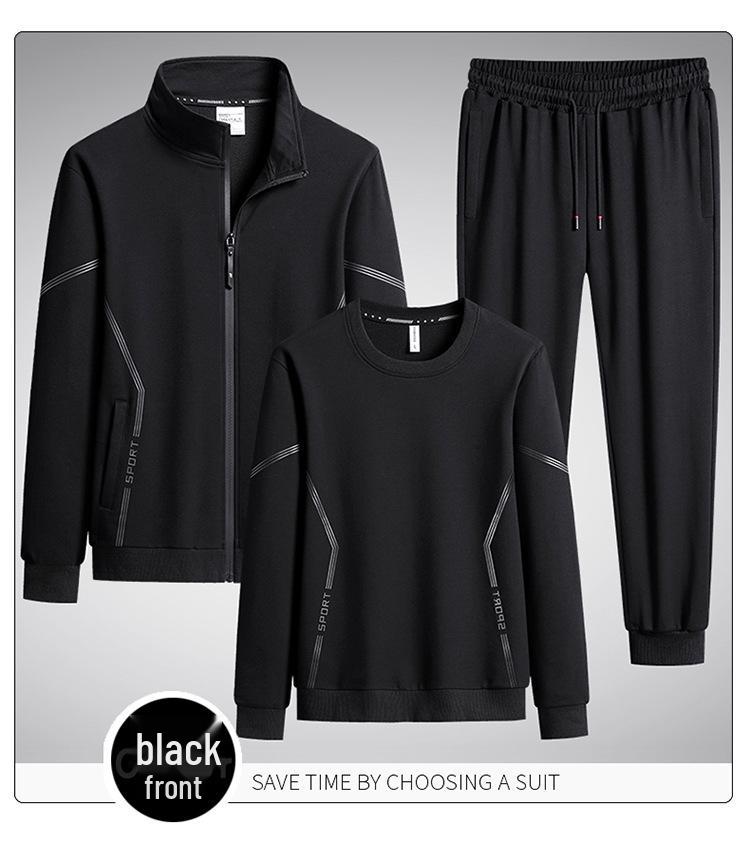 Men's Plus Size Spring Cotton Sportswear: Casual, Breathable Three-Piece Set with Running Cardigan and Round Neck