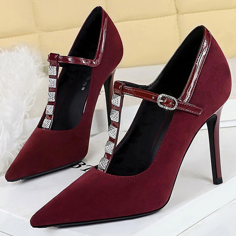 

Серебряная заклепка Т-образный ремешок Туфли на высоком каблуке Женские Туфли-лодочки Шпилька 10 см Каблук Замша Сексуальные вечерние туфли Роскошные банкетные туфли 2025 34