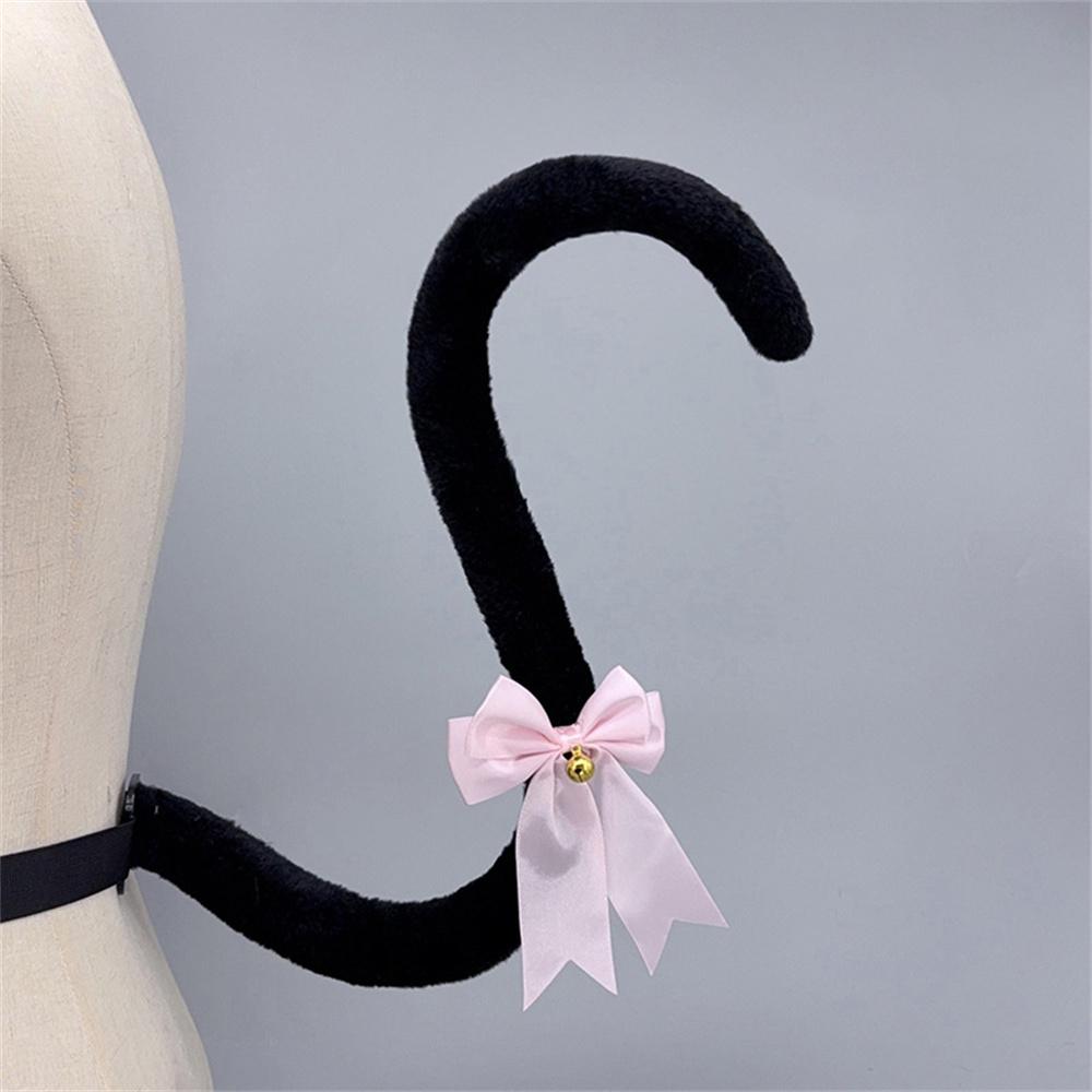 

8 Colors Lolita Kc Fluffy Cat Tail With Bow Bell Handmade Cute Plush Cat Long Tail Anime Role Play Cosplay Costume Props About 75CM