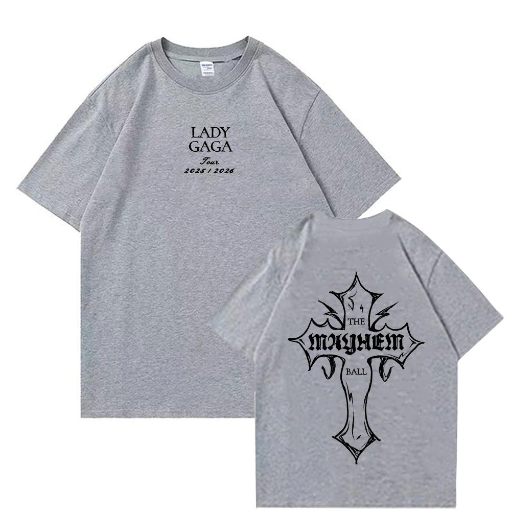Lady Gaga MAYHEM Cross Cutoff T-shirt Trendy Graphic T Shirts for Man Women Cotton High Quality Clothing Outdoor High Street Top
