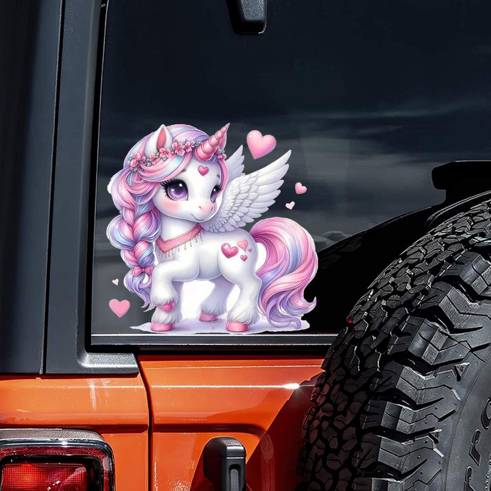 QT2336#15cm Pink Unicorn Waterproof Car Decorative Decal, Suitable for Cars, Laptops, Bumpers, Glass Window Sticker