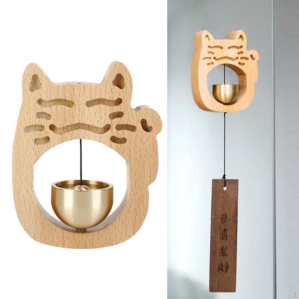 Cat Shape Door Wind Chime Pendant Decor Copper Bell Sound Wood Metal Windchime Feng Shui for