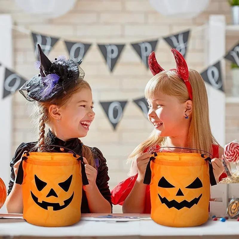 LED Light Halloween Trick or Treat kyblík Dýňové cukroví sáčky Skládací halloweenský koš na večírek díkůvzdání Dárkový koš