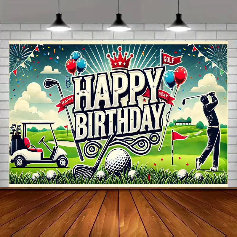 Sfondo Compleanno Campo da Golf Vintage 2D Tessuto di Sfondo Decorazione Festa Uomini Sportivi