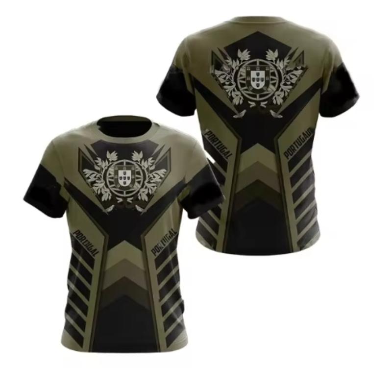 

Футболка с короткими рукавами и 3D-печатным О-образным воротником и национальным гербом Португалии, мужская модная повседневная уличная свободная футболка S
