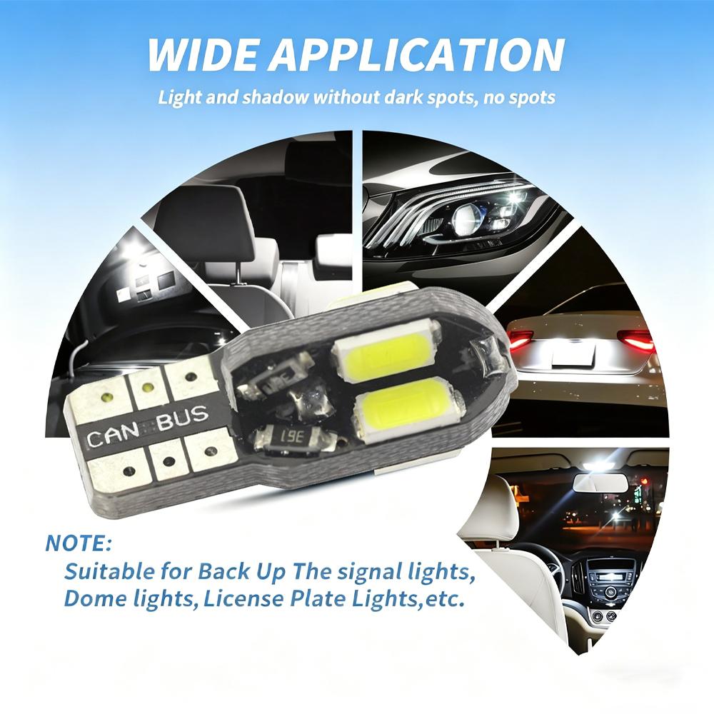10pcs T10 W5W 194 LED Bulbs CANBUS No Error 12V 5W High Lumen Car Interior Side Marker Light 3030 SMD White Amber Red Bulbs 7