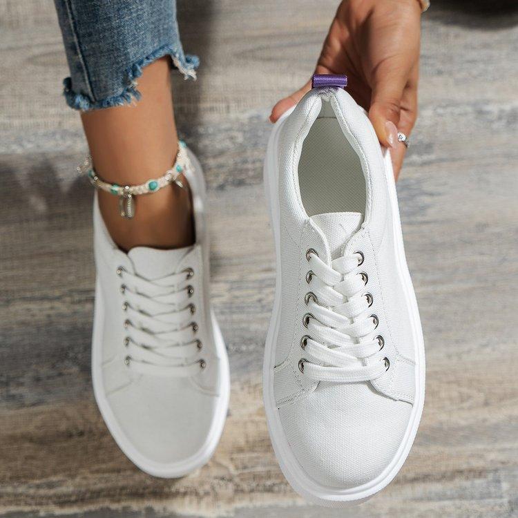 2025 spring and autumn new little white shoes women's foreign trade large size solid color round head light mouth lace-up outer wear flat-soled casual