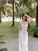 Elegant White Spaghetti Strap Backless Dress for Women - Summer 2026 Fairy Beach Photoshoot Long Dress