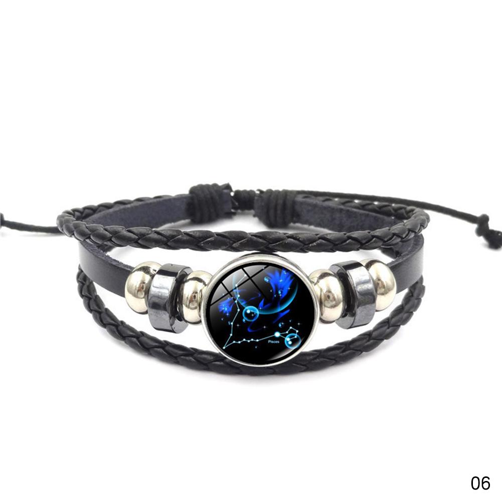 Punk 12 Constellation Bracelet Multilayer Leather Woven Handmade Night Light Star Bangle