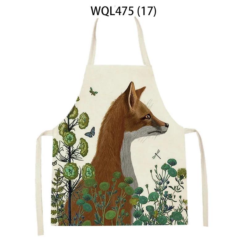 Cartoon Dog Printed Sleeveless Kitchen Aprons Animal Rabbit Fox Pattern Cooking Baking Waist Bib Household Cleaning Pinafore