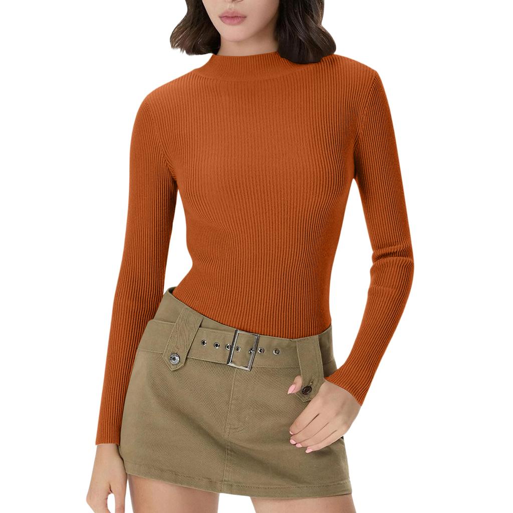 Women's Everyday Casual ,Color Half,High Neck Long,Sleeve Knit Base Layer Top