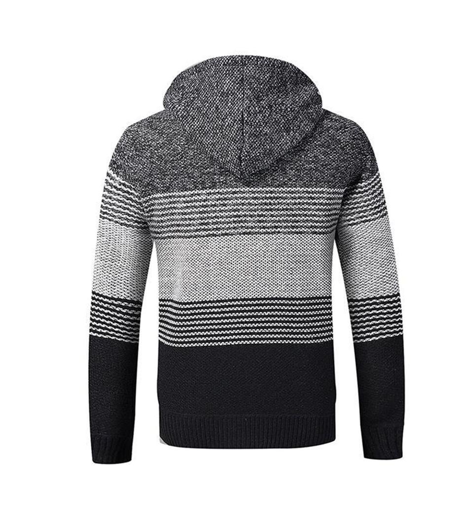 Men's Plush And Thick Color Matching Sweater Men's Clothing Jacket Hooded Cardigan