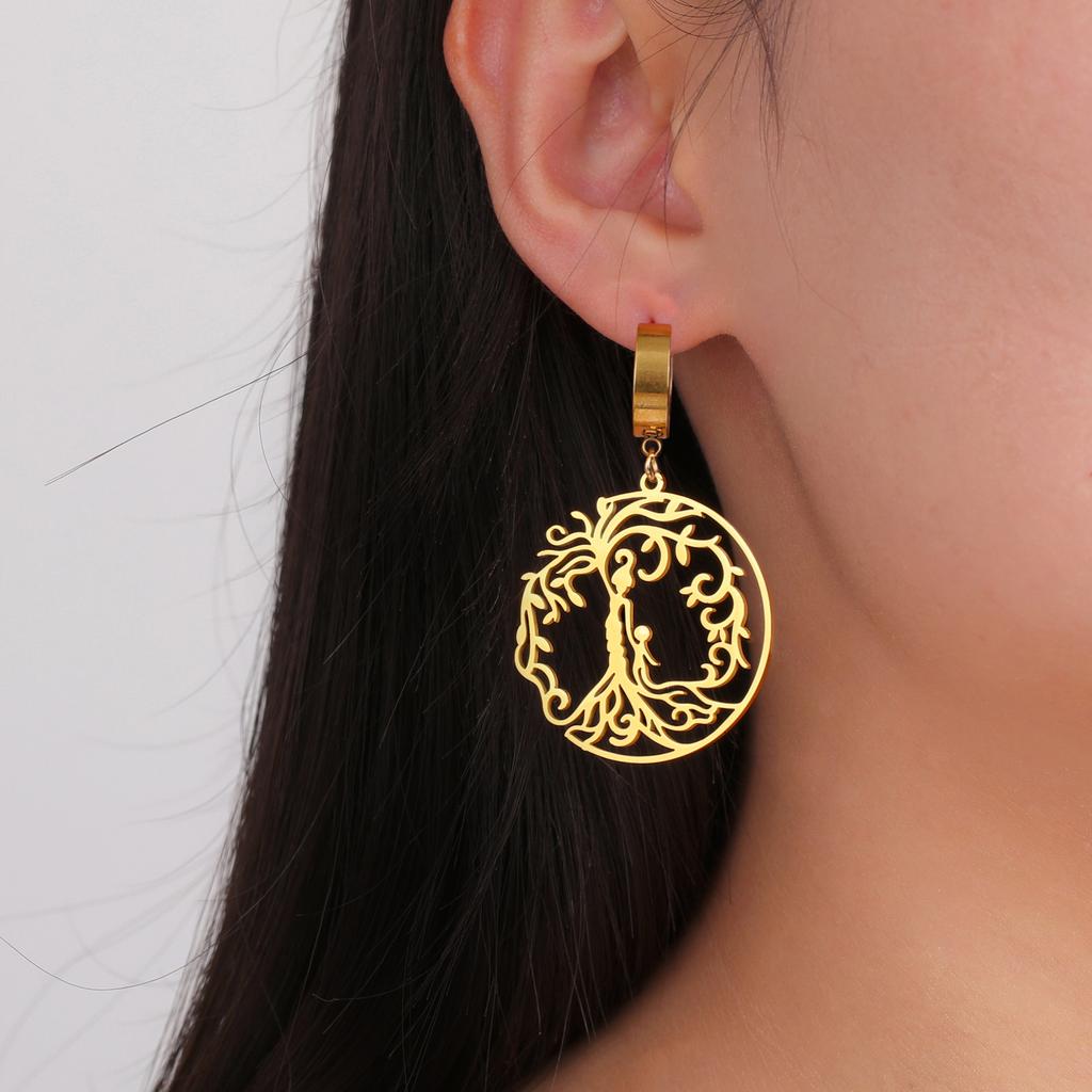 LIKGREAT Hot Sale Son Daughter Stainless Steel Tree of Life Drop Earrings Girls Boys Earring Jewelry for Women Family Gifts 2025