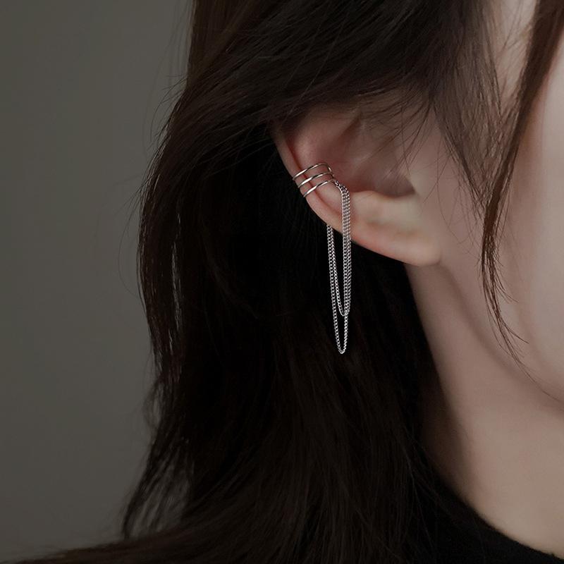 New Fashion Silver Color Cilp Earrings Tassel Ear Cuff Non Piercing Earring 2025 Trendy Punk Design Female Long Ear Clip Jewelry