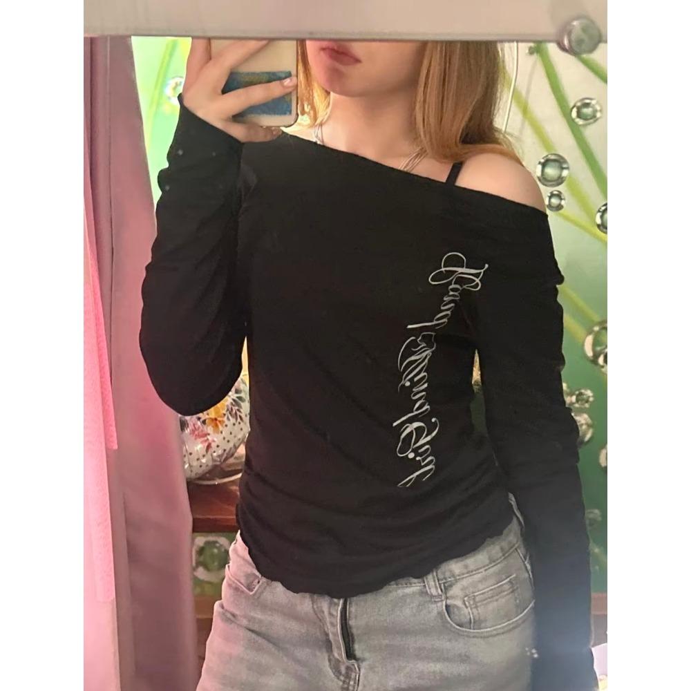 VAYLA Gotic Harajuku Vintage Punk Emo Fete Tricou Mânecă Lungă Sexy Slim Chic Imprimeu Topuri Scurte Grunge Estetică Y2K Streetwear Femei