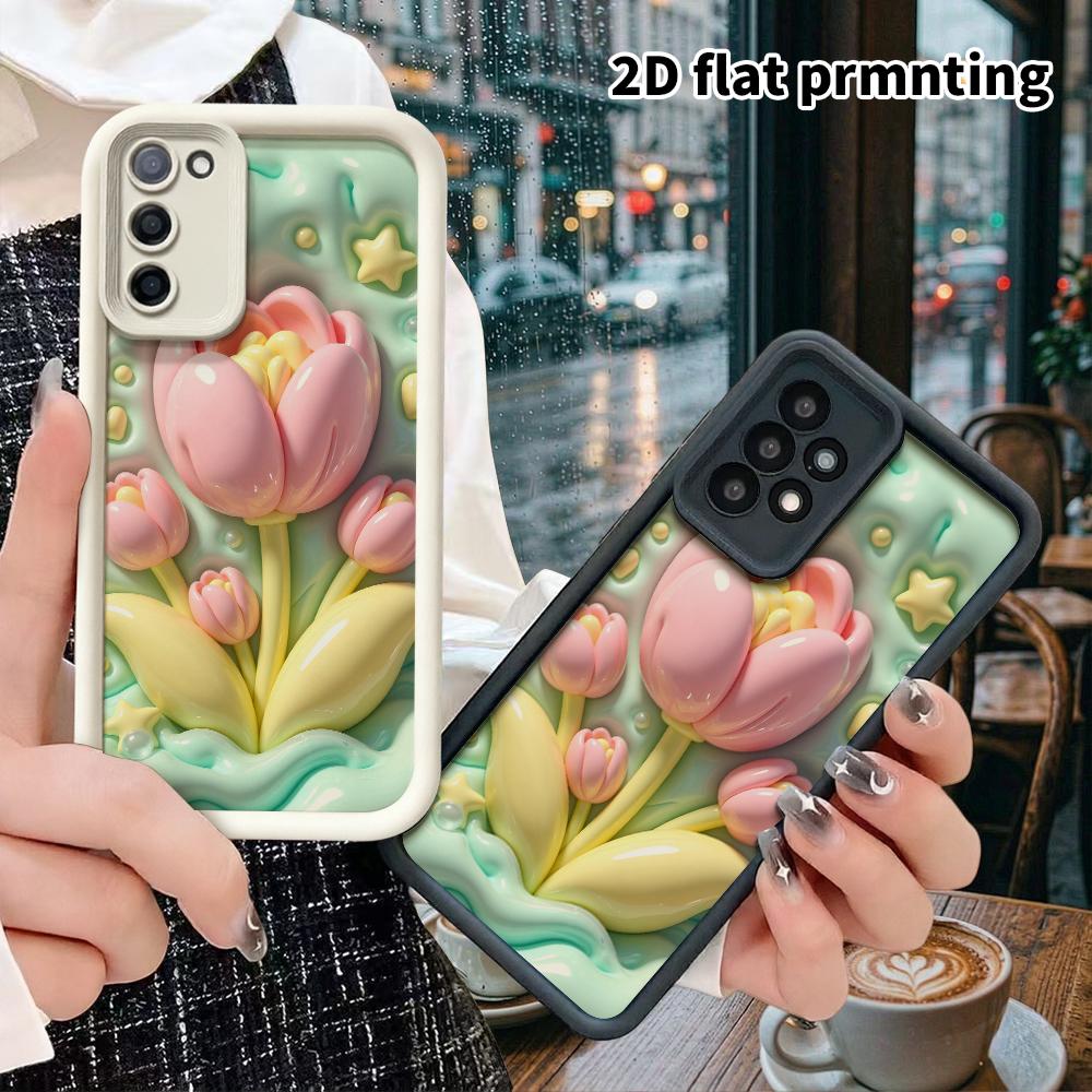 Phone Case: 2D Flat, Suitable for Samsung Galaxy A34 A35 M05 M06 S20 S22 S21 FE Plus 5G Protective Cases, Pink Tulip, Perfect Christmas and Halloween