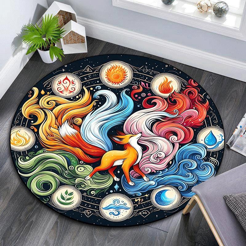 

1pc Soft, Absorbent & Non Slip The mysterious nine tailed fox Round Rug Soft Circle Rug for Living Room & Bedroom Decor, Chair Mats, and Unf 80cm by 80cm