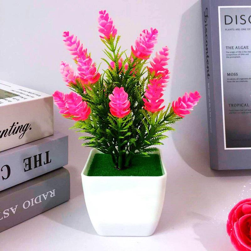 Plastic Lily Cherry Blossom Rose Flowers Potted Plant For Decor Home