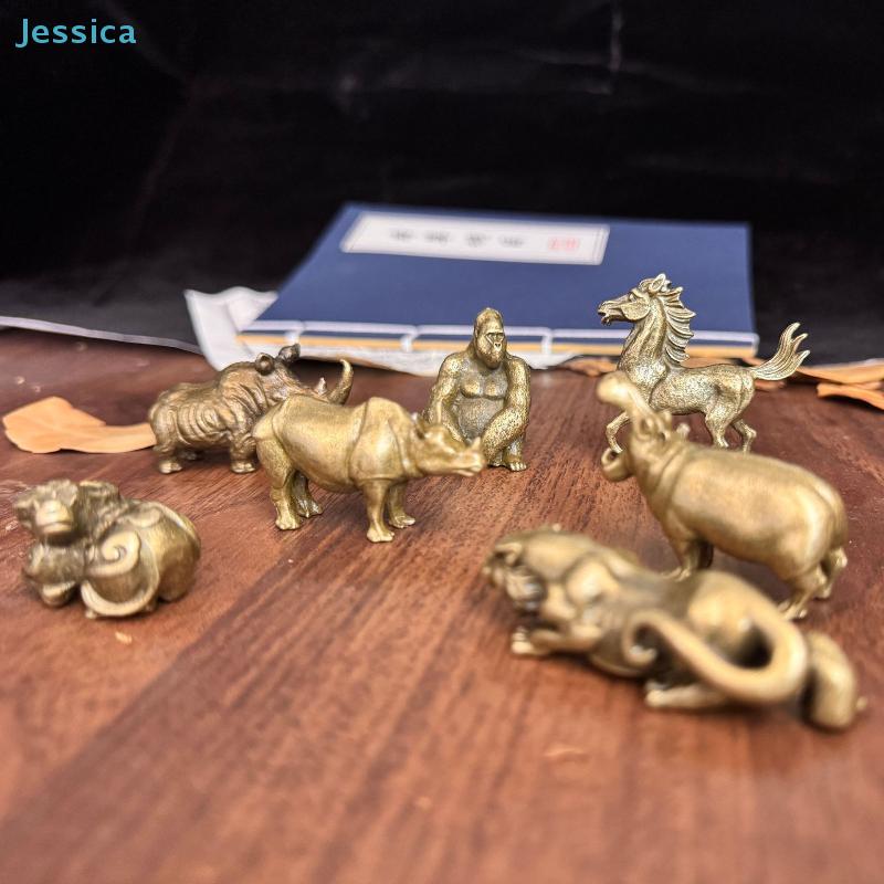Ensemble de Mini Figurine Animal en Laiton | Petite Statue Animal Sauvage Décor pour Bureau, Étagère & Collection