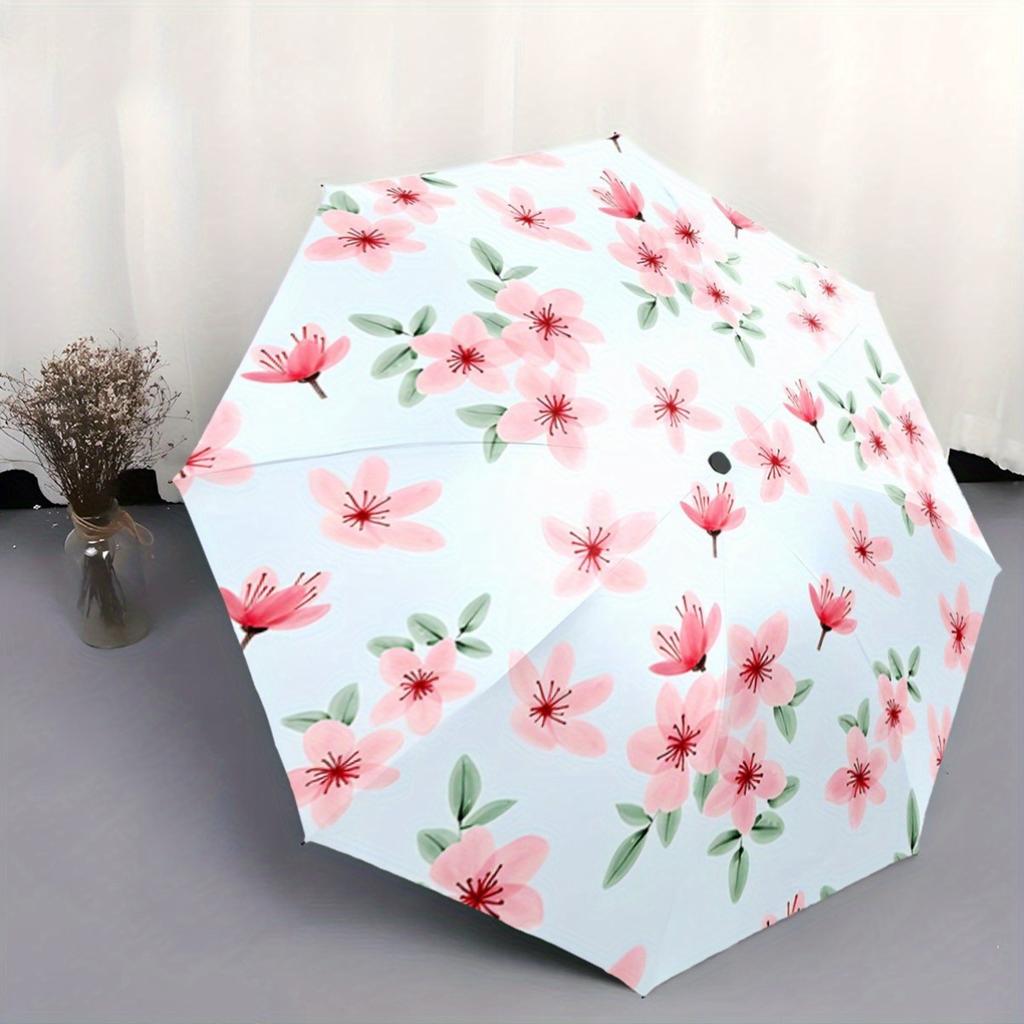 Automatic Open/Close Umbrella with Floral Pattern - Compact Travel Umbrella, Lightweight & Portable for Women/Men, Elegant Che