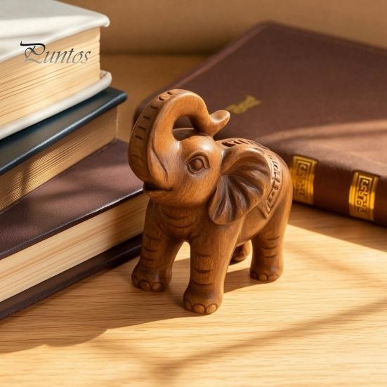 Housewarming Gift for Friends Elephant Figurine Ornament, Resin Wood Grain Statue, Auspicious Compact Shelf Statue Animal Sculpture Home Office Living