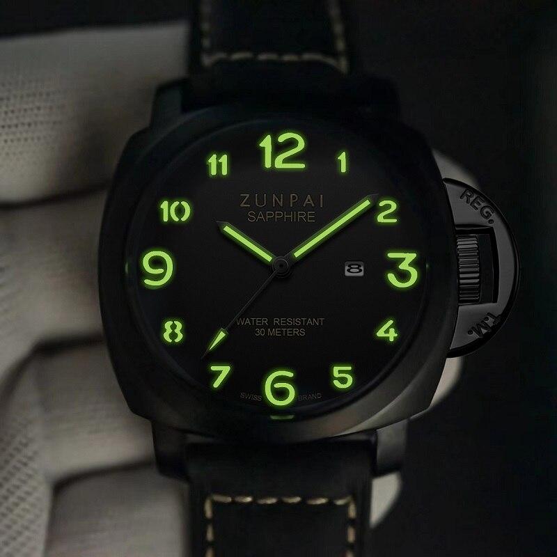 Luxusmarke Herren Militärische Leuchtende Uhren Herrenmode Lässige Leder Quarz Uhr Männliche Sportliche Wasserdichte Kalender Armbanduhr